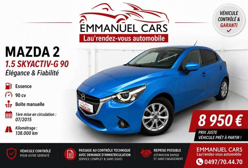 Mazda 1.5i Skyactiv-G   AIR-CO+ALU+Capteurs parking. GARANTIE COMPLETE 1AN