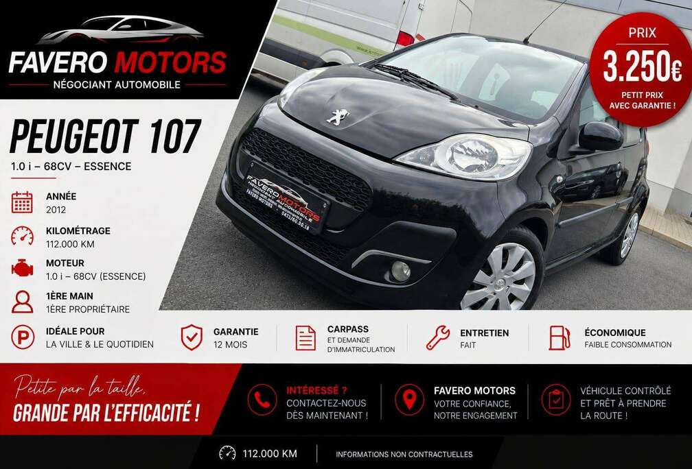 Peugeot 107 1.0i Active / 1ere main / GARANTIE 12 MOIS