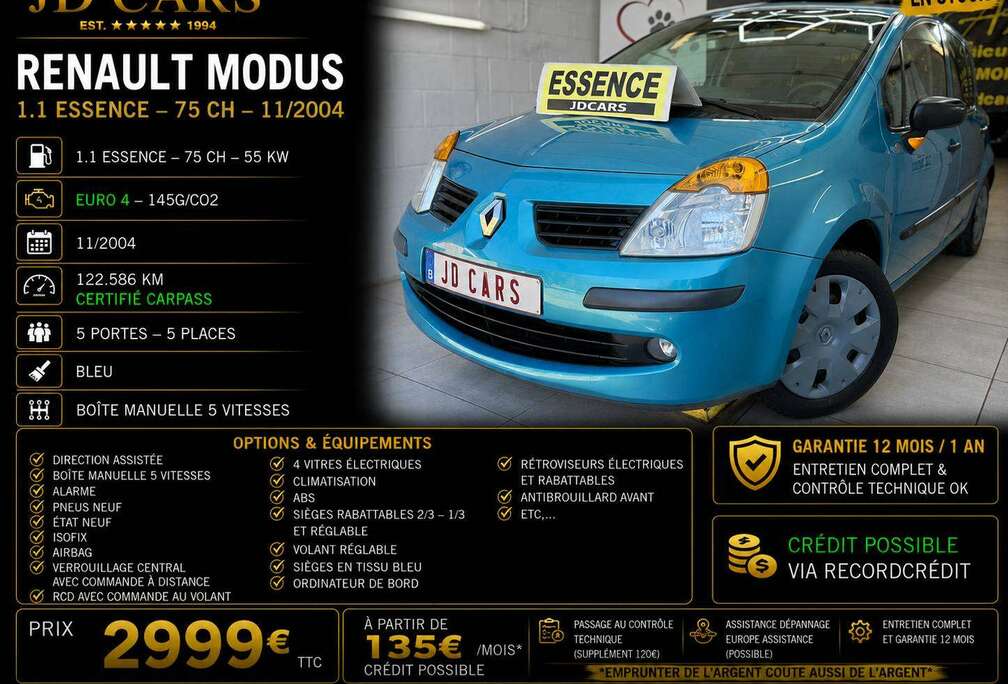 Renault MODUS 1.2 ESSENCE 16V ‼️GARANTIE 1 AN CTOK.‼️