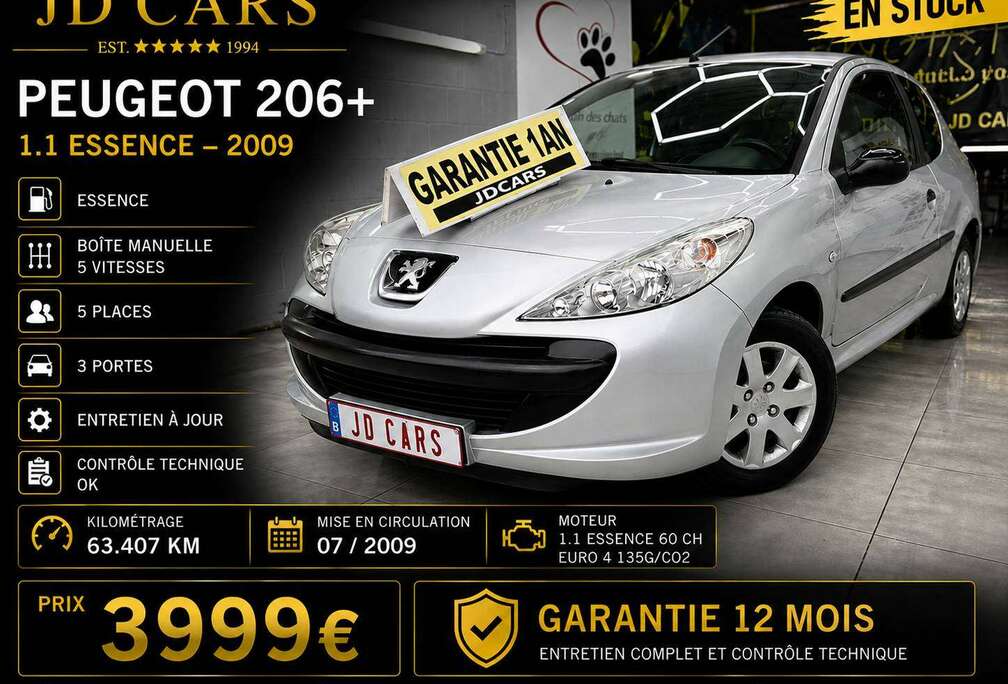 Peugeot 206+ 1.1 ESSENCE 63.000KMGARANTIE 1 AN CTOK