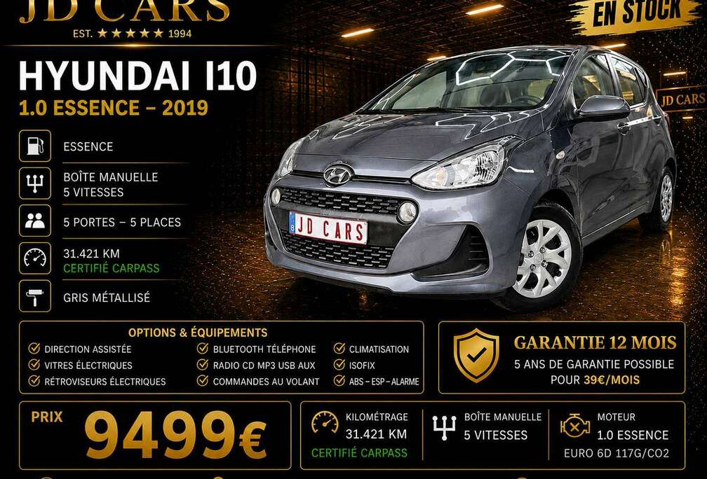 Hyundai I10 1.0 ESSENCE 31.000KM‼️GARANTIE 1 AN CTOK‼️
