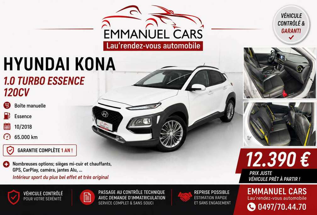 Hyundai 1.0 T-GDi Luxury Launch; mi-cuir, GPS, CarPlay, Alu,... GARANTIE COMPLETE 1AN!