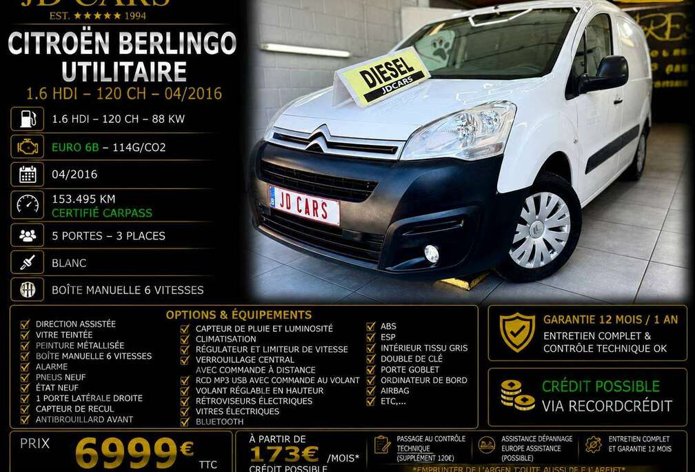Citroen BERLINGO UTILITAIRE 1.6 HDI 120 ‼️GARANTIE 1 AN CTOK‼️
