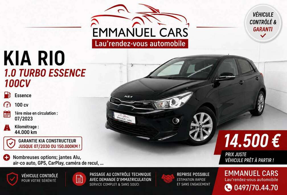 Kia 1.0 Turbo 100cv. Alu, GPS, CarPlay, ... GARANTIE KIA 07/2030!!