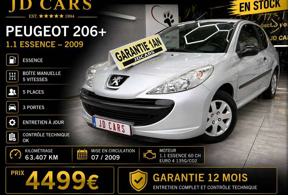 Peugeot 206+ 1.1 ESSENCE 63.000KMGARANTIE 1 AN CTOK