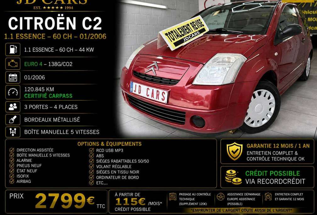 Citroen C2 1.1  ESSENCE ‼️GARANTIE 1 AN CTOK‼️