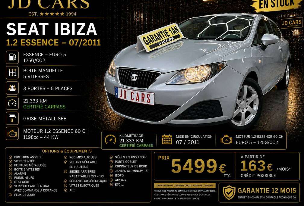 SEAT IBIZA 1.2 ESSENCE GARANTIE 1 AN CTOK