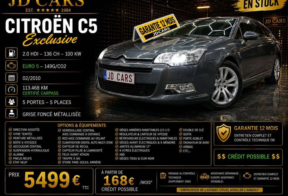 Citroen C5 EXCLUSIVE 2.0 HDI 136 GARANTIE 1 AN CTOK