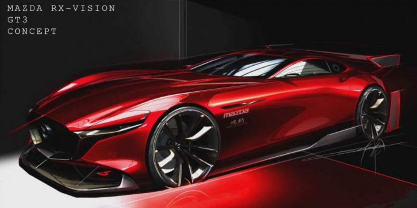 MAZDA RX-VISION GT3 CONCEPT モデルカー Mazda RX-Vision GT3 Concept: voor op console | AutoGids