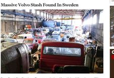 Plein de vieilles Volvo dans un entrepôt en Suède