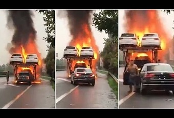 Chauffeur redt auto uit brandende vrachtwagen #1