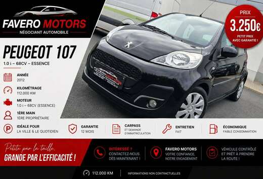 Peugeot 107 1.0i Active / 1ere main / GARANTIE 12 MOI ...