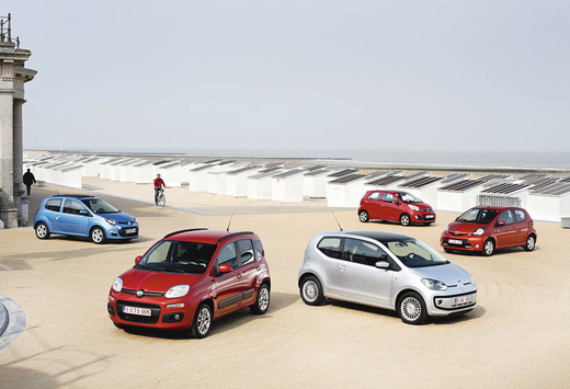 Fiat Panda TwinAir 85, Kia Picanto 1.0, Renault Twingo 1.2, Toyota Aygo 1.0 VVT-i en Volkswagen Up 1.0 60 : Springtij