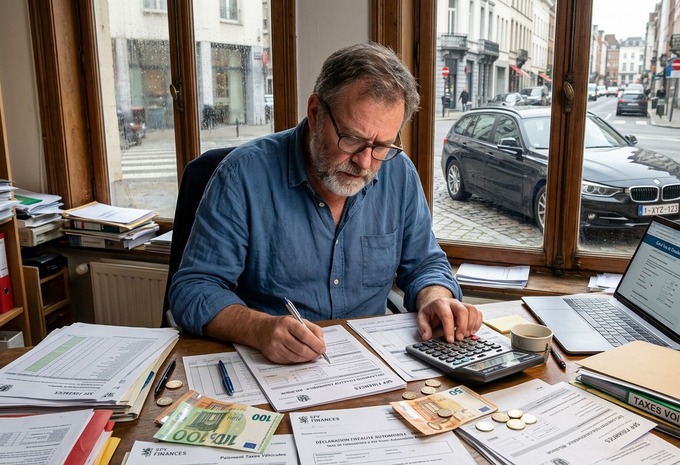 An accountant calculating Belgian vehicle tax