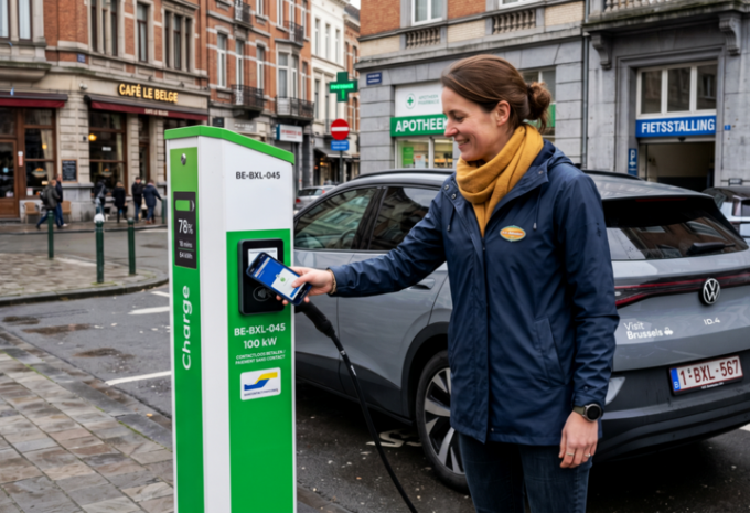 Paiement d'une recharge à la borne avec une app - Photo IA