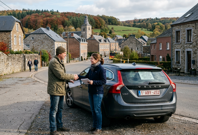 Deux personnes négocient la vente d'une voiture en Belgique