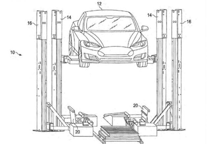 Tesla : nouveau brevet pour un système d’échange de batterie #1