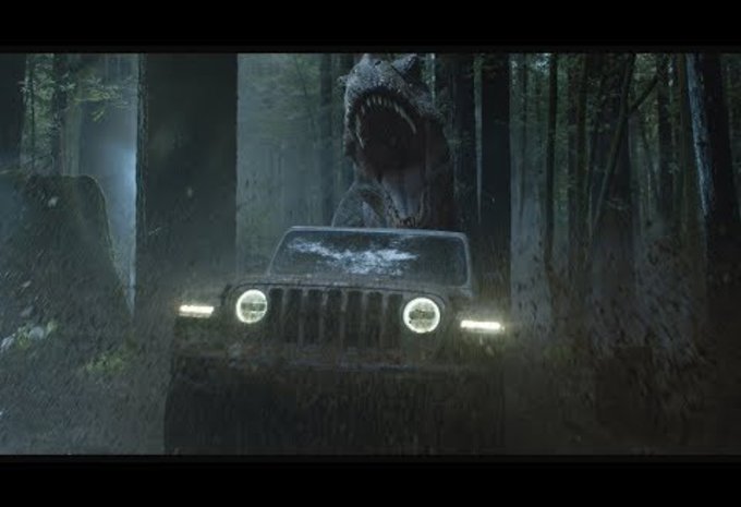 Jeep Wrangler in Jurassic Park tegen een T-Rex #1